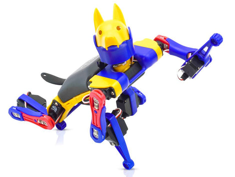 Black+yellow+dark blue+red Bittle X robot dog saying hi