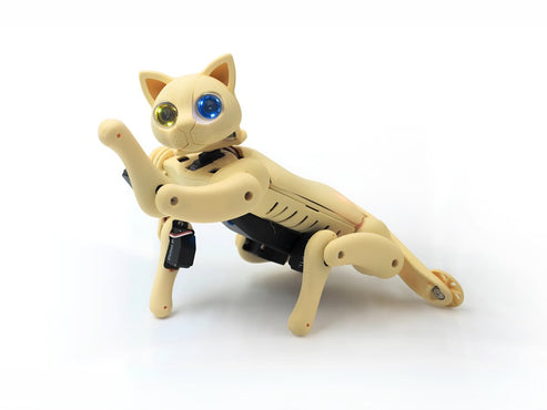 nybble q robot cat knees down and says hi
